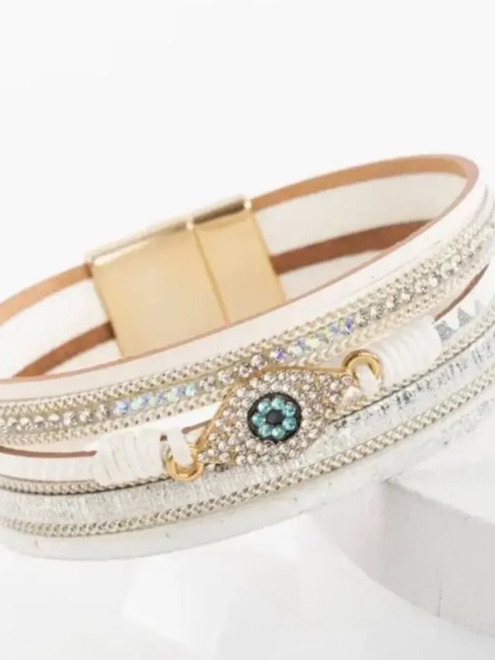 SAACHI Evil Eye Leather Metallic Bracelet - NWT